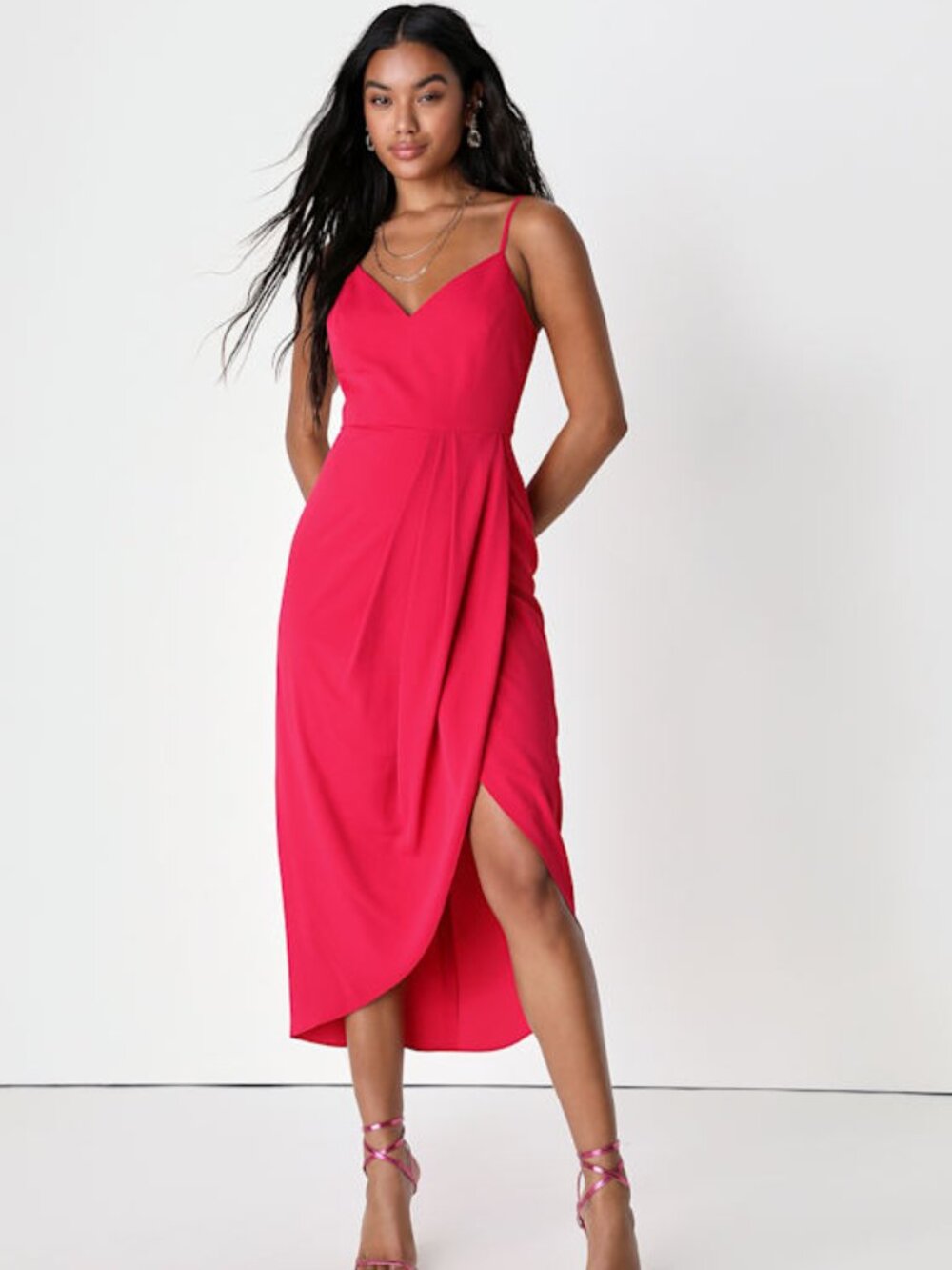 Lulus Reinette Hot Pink Midi Dress - Size XS